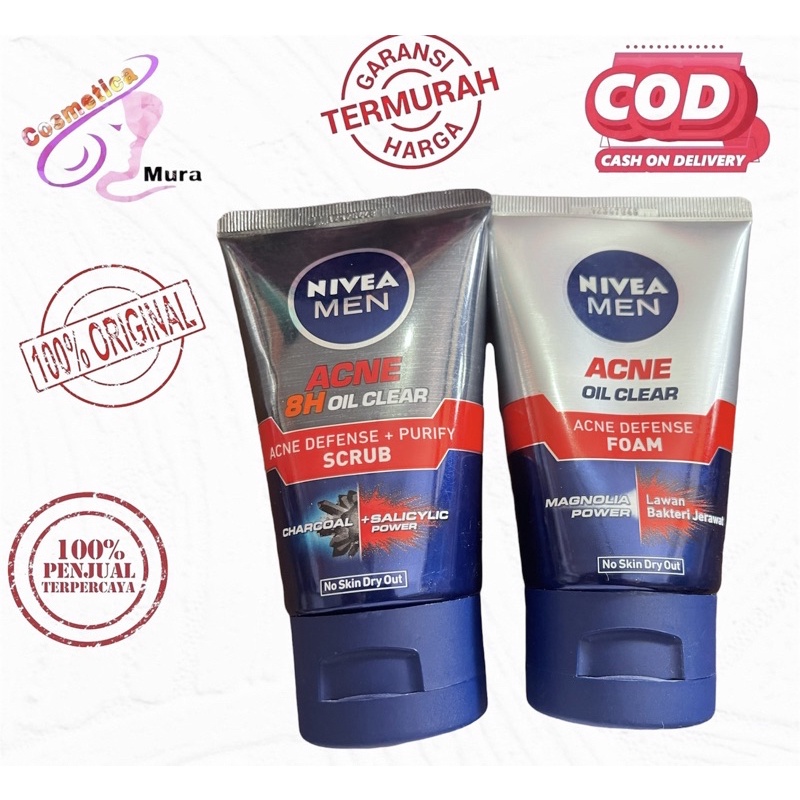 [ 100 gr ] nivea men acne oil clear acne defense scrub - nivea men acne oil acne defence scrub 100 gr