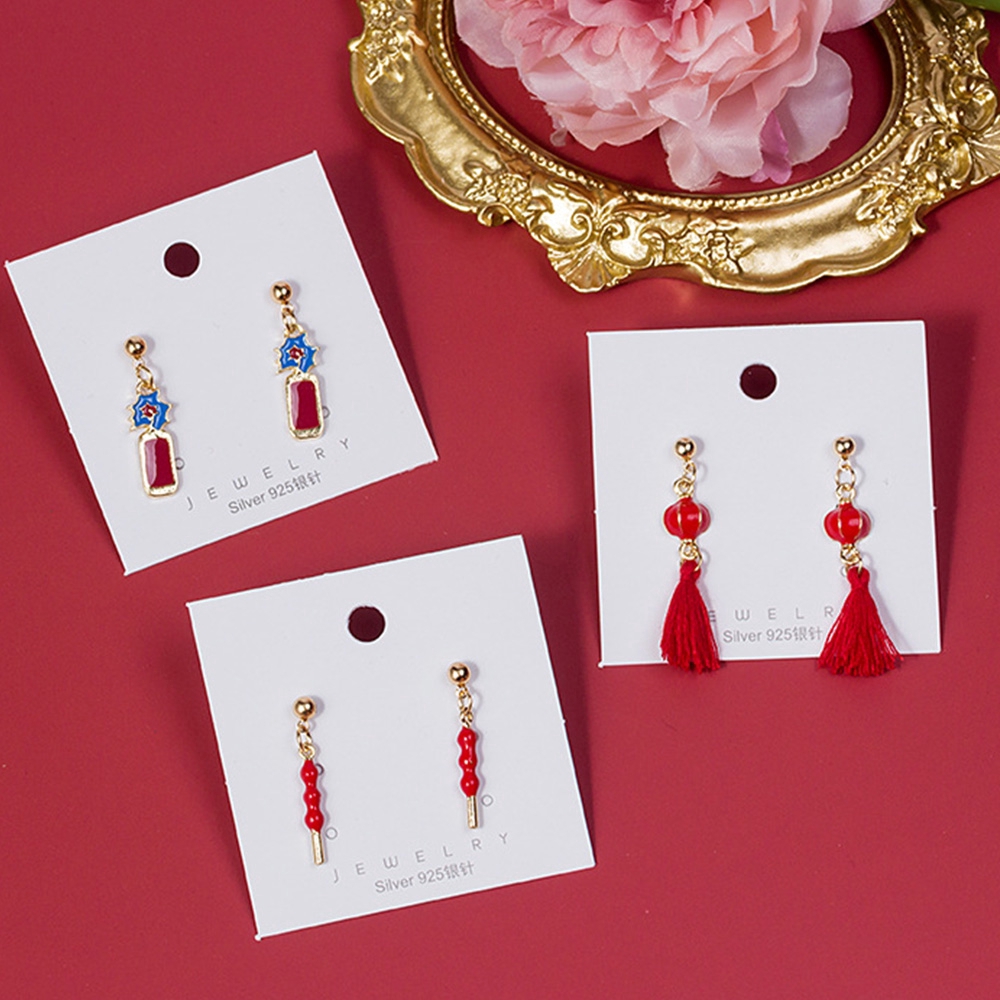 Anting Kait Gantung Desain Lentera Merahrumbai Gaya Vintagecrackercina Untuk Wanita