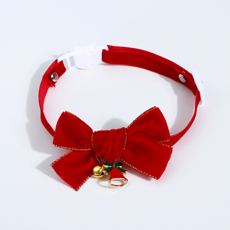 Kalung Collar Anjing Adjustable Bahan Velvet Dengan Lonceng Untuk Natal