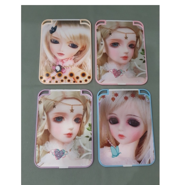 Cermin Kaca Kecil Mini Makeup Lipat Portable Karakter 3D lucu Serbaguna