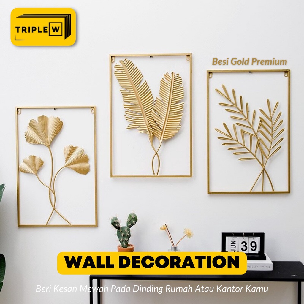 Triple W 60x40 Pajangan Hiasan Gantungan Dinding Daun Emas Wall Decoration