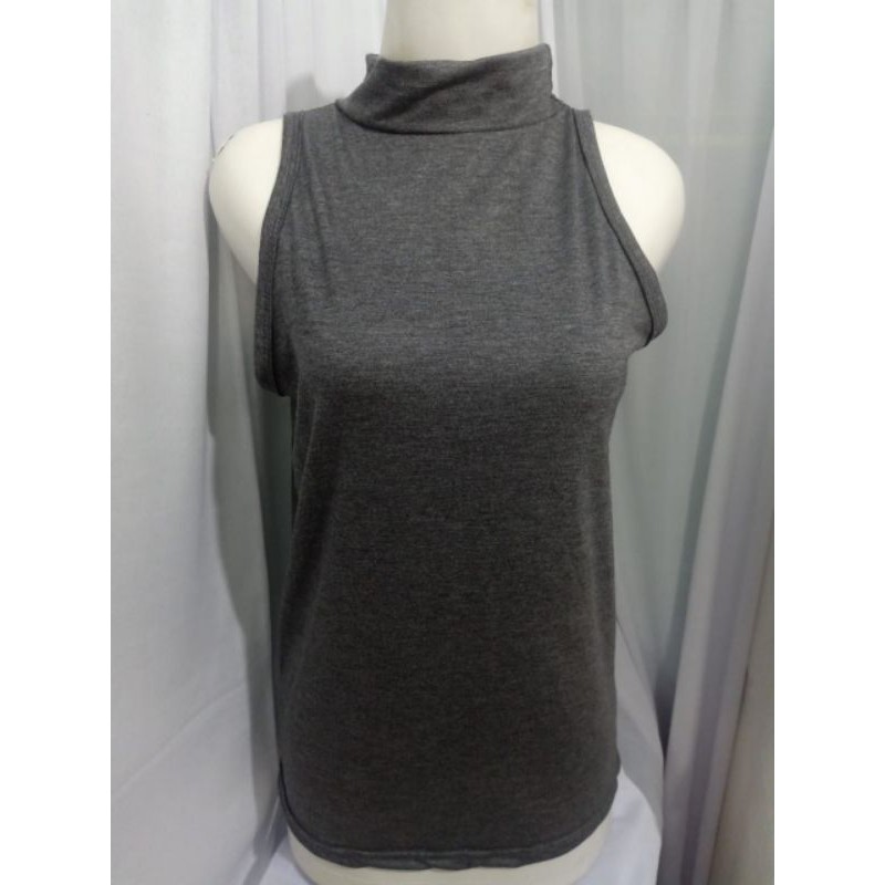 TURTLE NECK [JUMBO] TERMURAH / TANKTOP ATASAN WANITA TANPA LENGAN POLOS-Abu