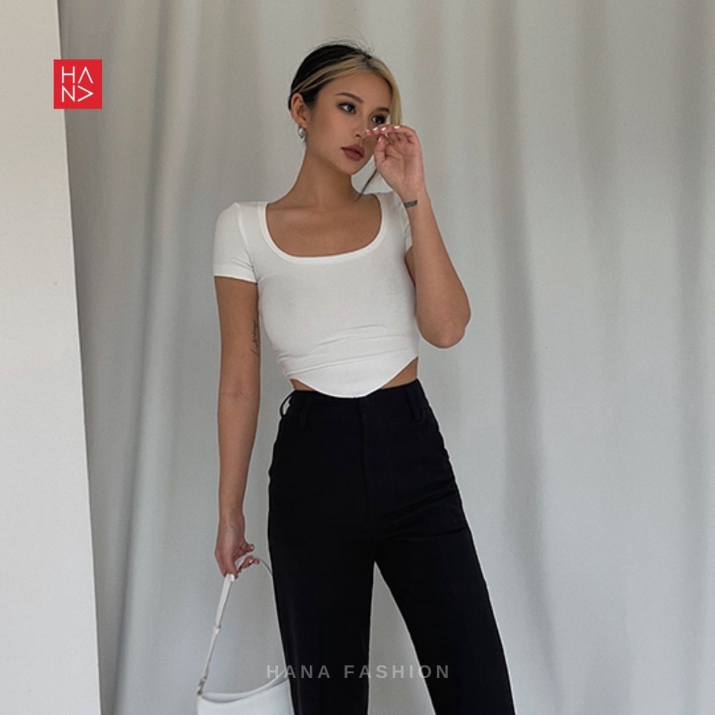 Hana Fashion - Audrey Ribbed Crop Top Wanita - CT192