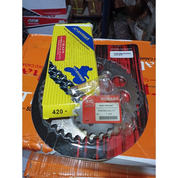 GIR SET GEAR KOMPLIT DEPAN BELAKANG HONDA SUPRA X 125 REVO ABSOLUTE KHARISMA UKURAN 420/ 14T-41/42/4
