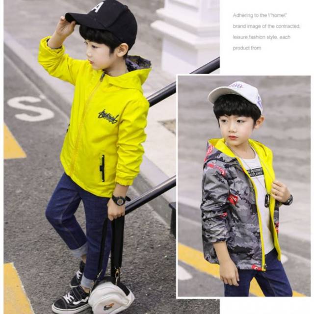 Import Jaket Coat Anak Laki-laki Bolak Balik Kuning Army Korea Parasut