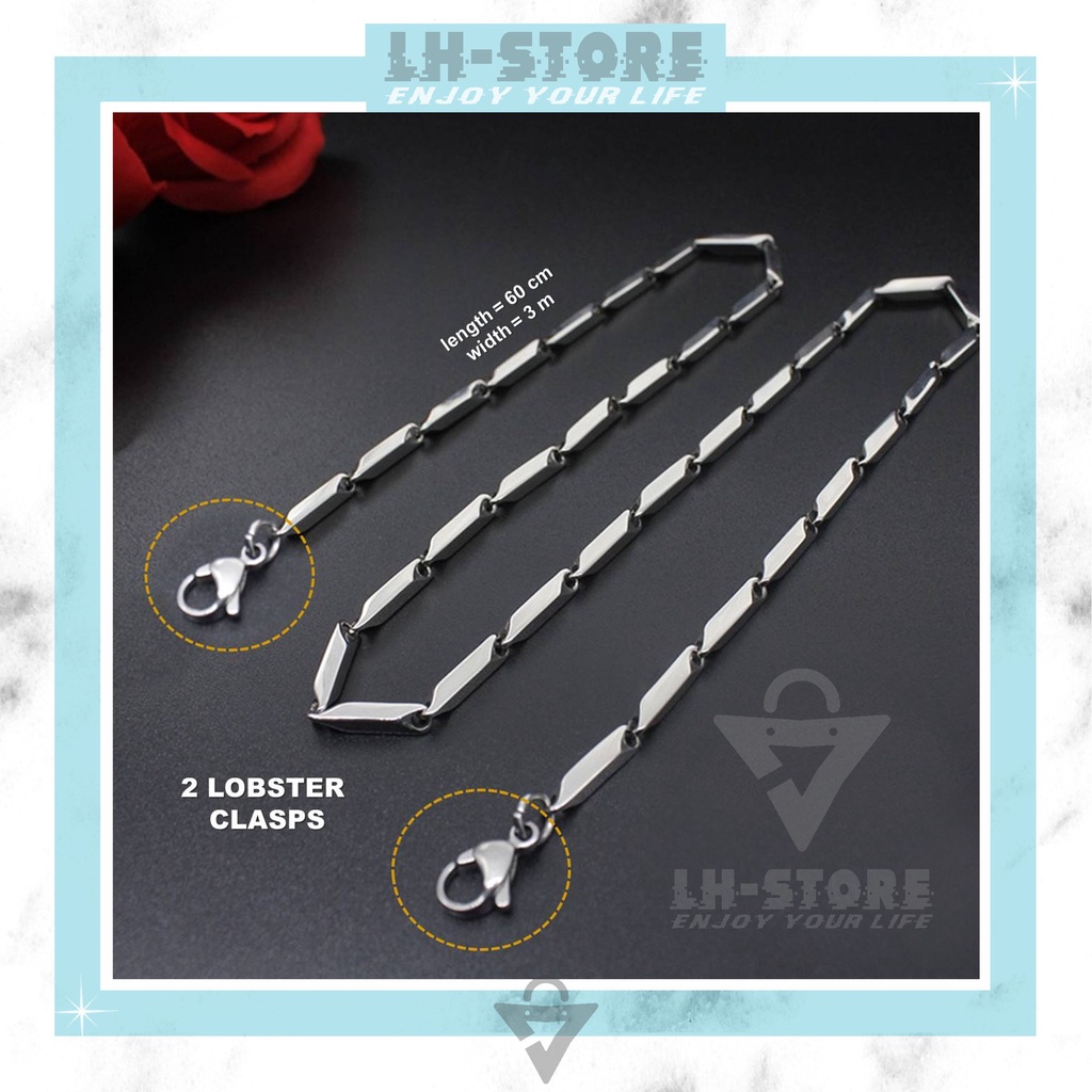 Kalung Masker Titanium Rantai Balok Padi Pria/Wanita Terbaru Anti Karat | STRAP MASKER TITANIUM