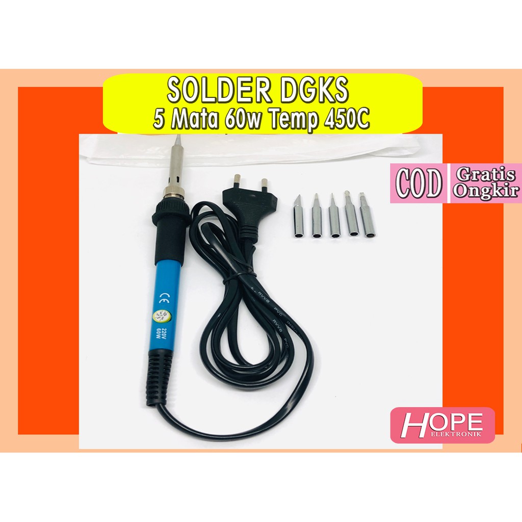 DGKS Solder Iron Adjustable Temperature 60W + 5 Mata Solder 450 Celcius Solder 5 Mata