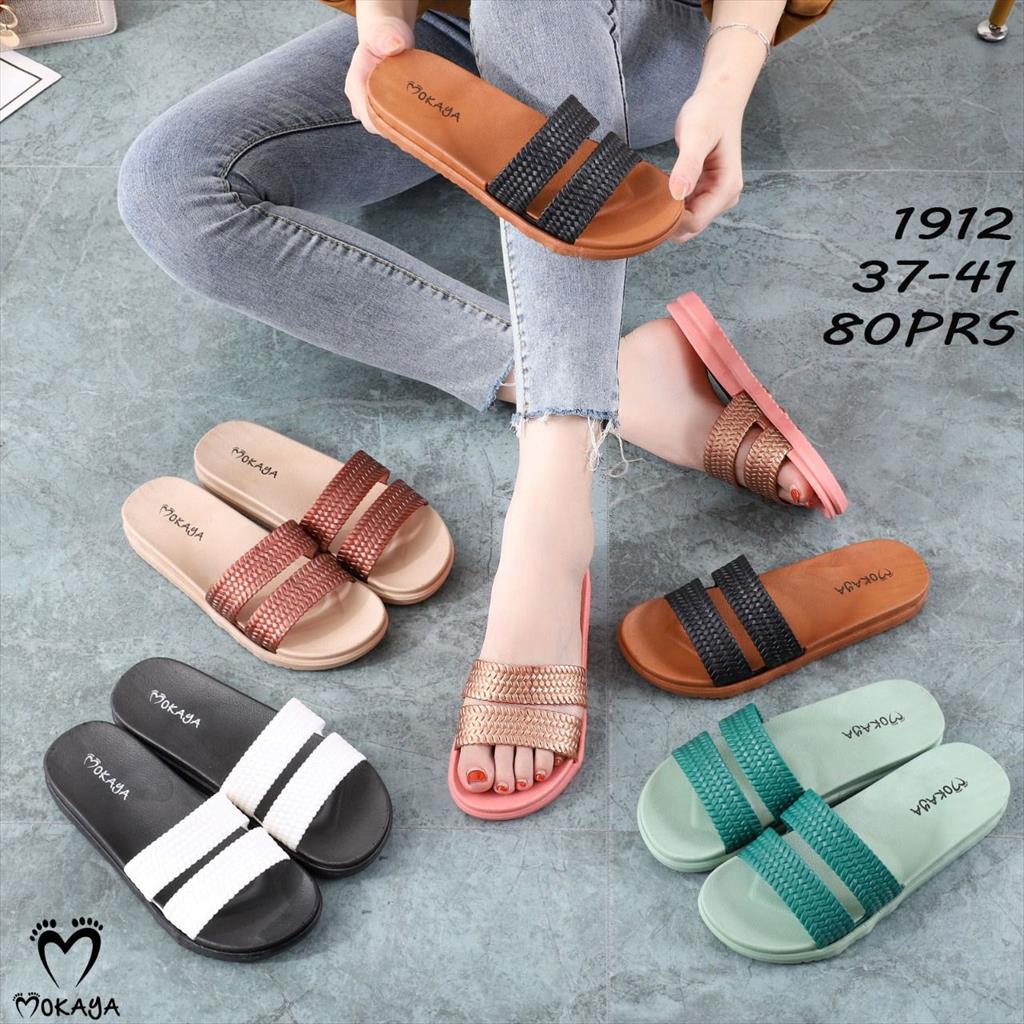 Sandal Slop Jelly Wanita Ban 2 Motif Cantik Simple Elegant Import Mokaya / Size 37-41 (1912)