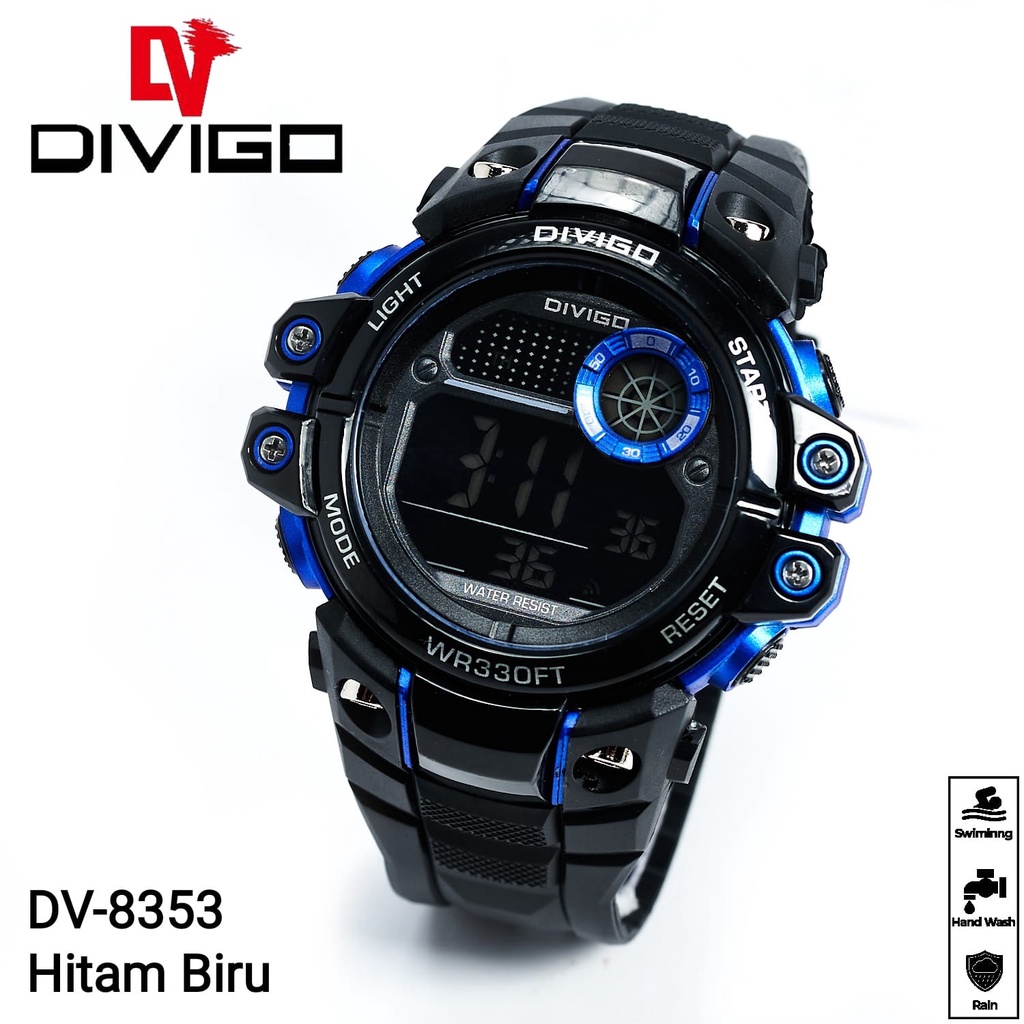 Jam Tangan Pria DIVIGO Original DV-8353 Digital Sport Water Proof Strap Rubber