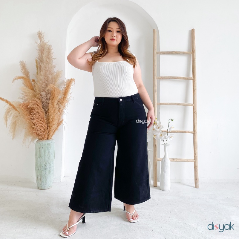 DISYAK - JUMBO Kulot Curvy High Waist Non Stretch Black 923