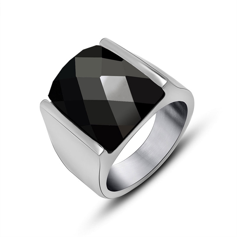 Cincin garnet Bahan Stainless Steel Warna Merah untuk Pria