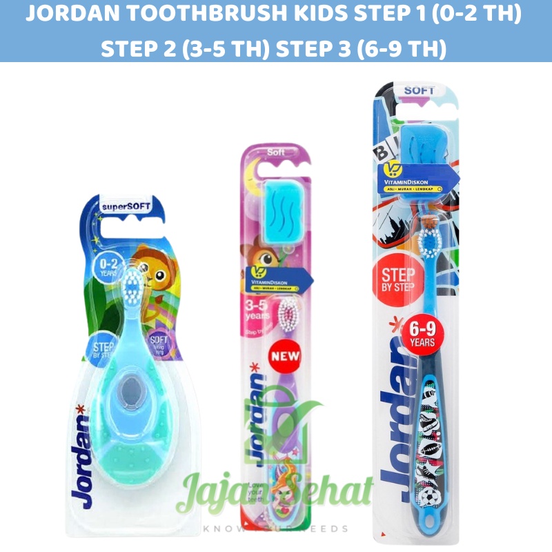 Jordan Toothbrush Kids Step 1 ( 0 - 2th ), 2 ( 3 - 5th ), 3 ( 6 - 9th ) Extra Soft