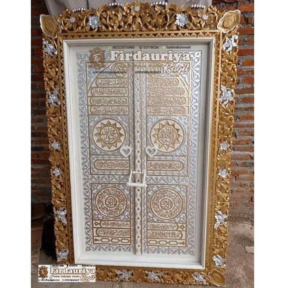 pintu kabah duco putih finishing emas mewah replika ukiran kayu jati Jepara murah