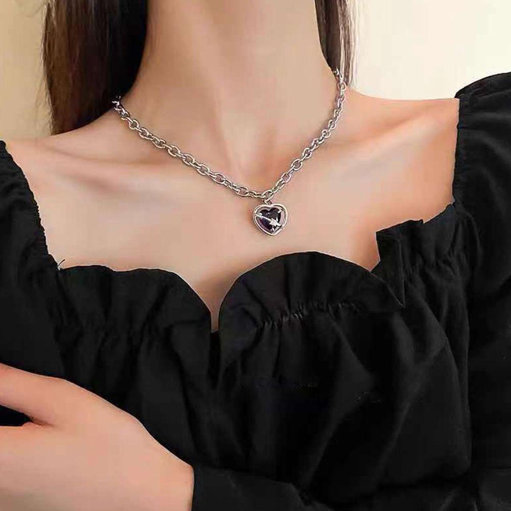 Mxbeauty Cinta Kalung Kristal Kreatif Gadis Keren Hadiah Rantai Y2K Anti Karat Gaya Korea Necklace