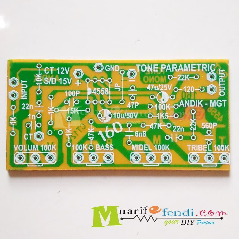 PCB Tone Control Mono Tone Parameric IC opAmp 4558 Treble middle bass volume ANDIK