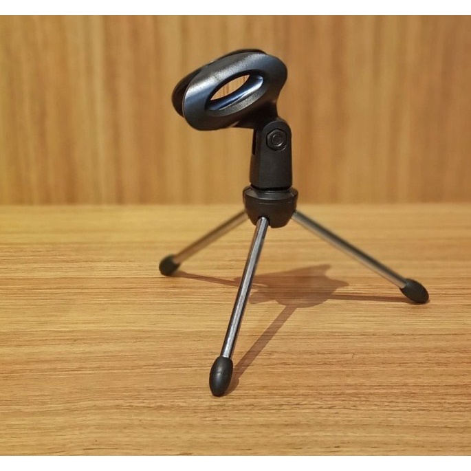 Stand Mic Mini Microphone Holder Tripod Meja Podium Kaki Tiga 3 Step 12cm Pegangan Mikrofon Desktop Adjustable Standing Mik Dudukan Microfon Ceramah Pidato Podcast Gamer Gamers