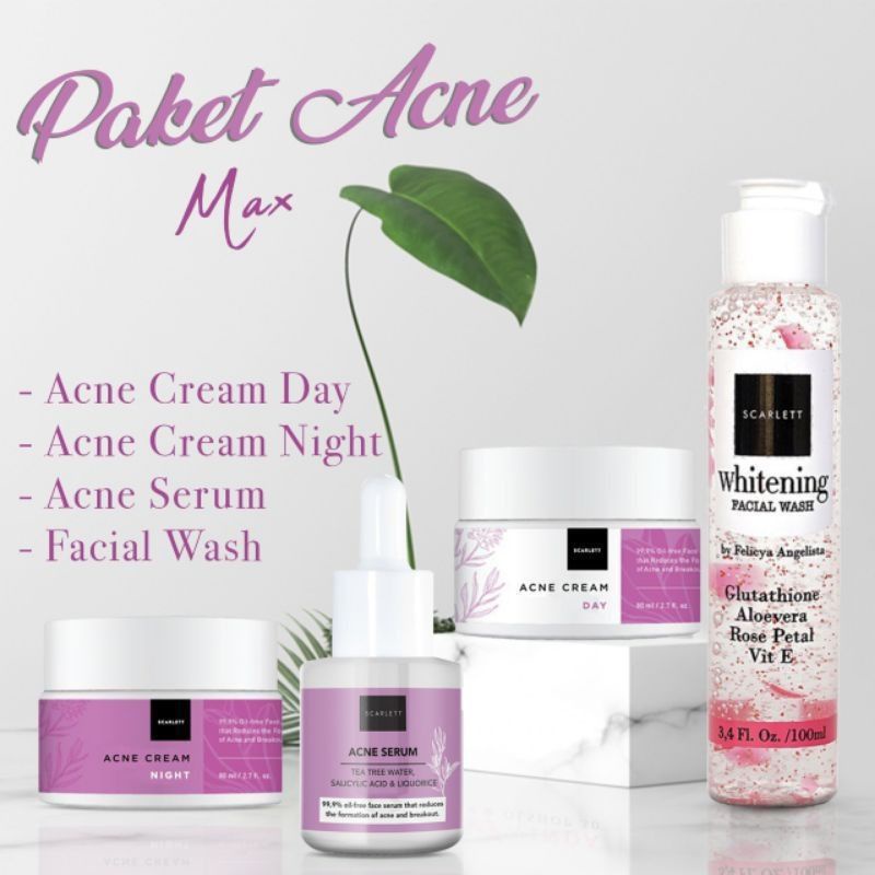Paket wajah scarlett whitening brightly / paket acne/ scarlett face skincare serum day night