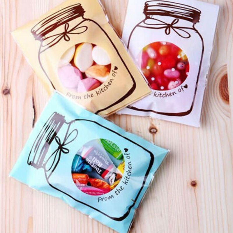 100 Pcs/set Lucu Botol Snack Goodie Gift Candy Bag Baking Biskuit Cookies Kemasan Kantong Self-adhesive Kantong Plastik Pouch Party Supply