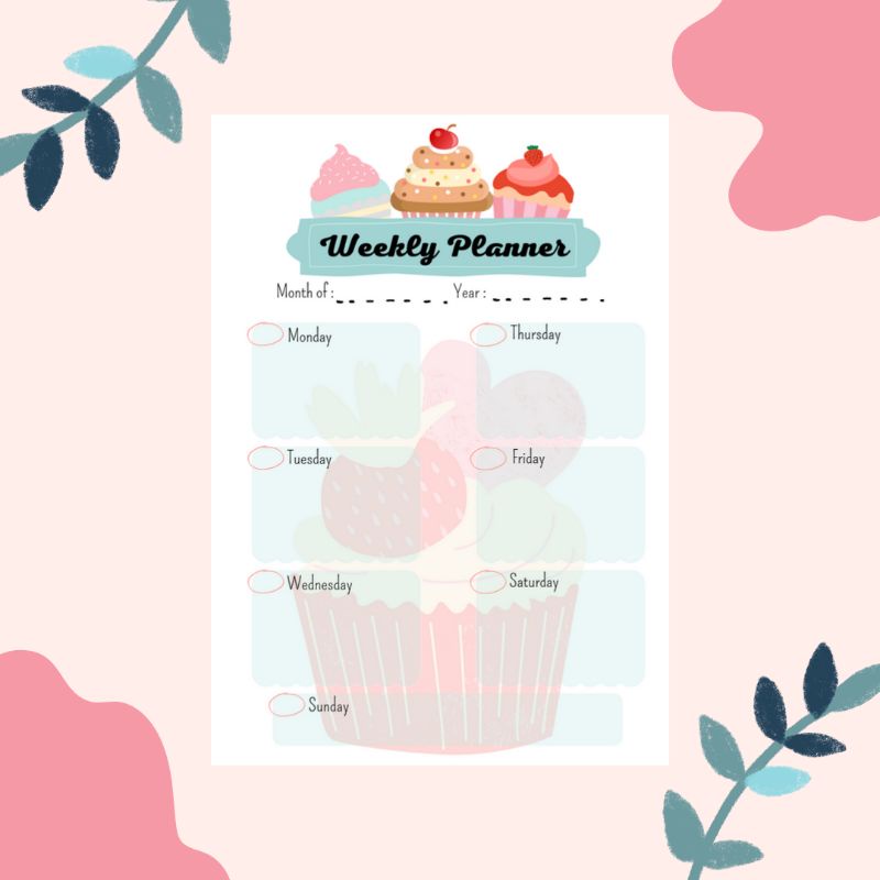 

Weekly Planner / Isi binder / Kertas File / Loose leaf tema Cupcake