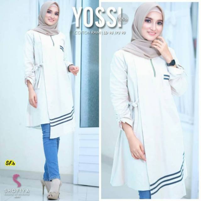 [Bisa COD] Baju Atasan Muslim Wanita Tunik Yosi Terbaru Disain Kekinian [Moscrepe] Fashion Kasual &amp; Formal