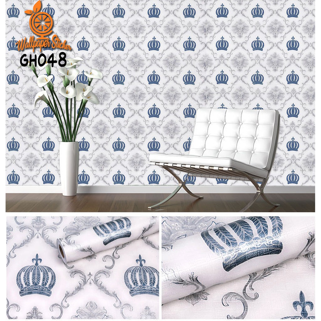 Wallpaper Dinding Motif Mahkota Biru / Maron Premium Quality Size 45cm