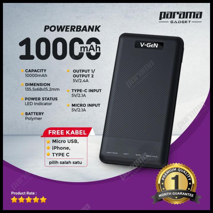 Powerbank Vgen 10000 Mah - Kabel Type-C