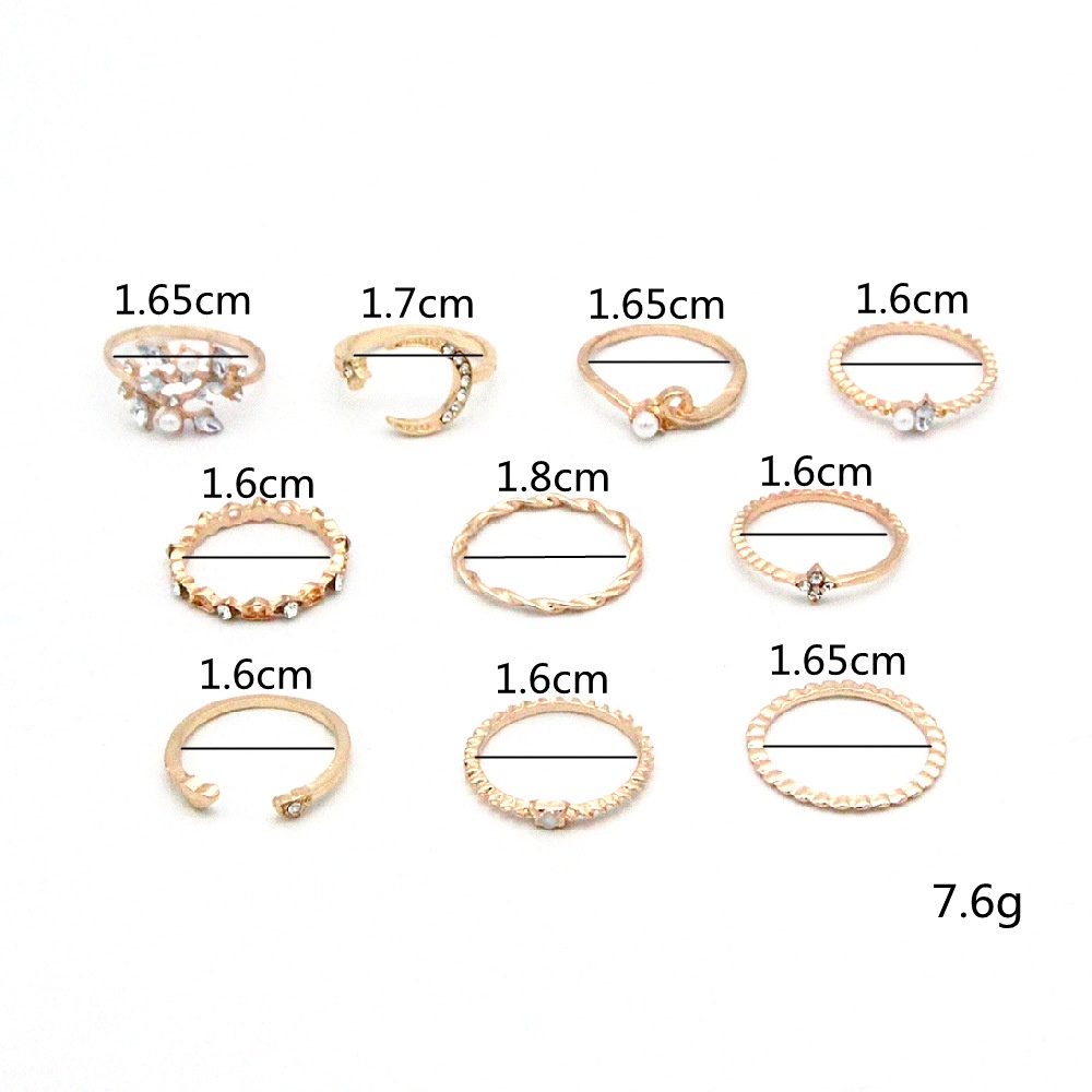 Set Cincin Fashion Eropa Dan Amerika Star Moon Love Pearl Ring 10pcs