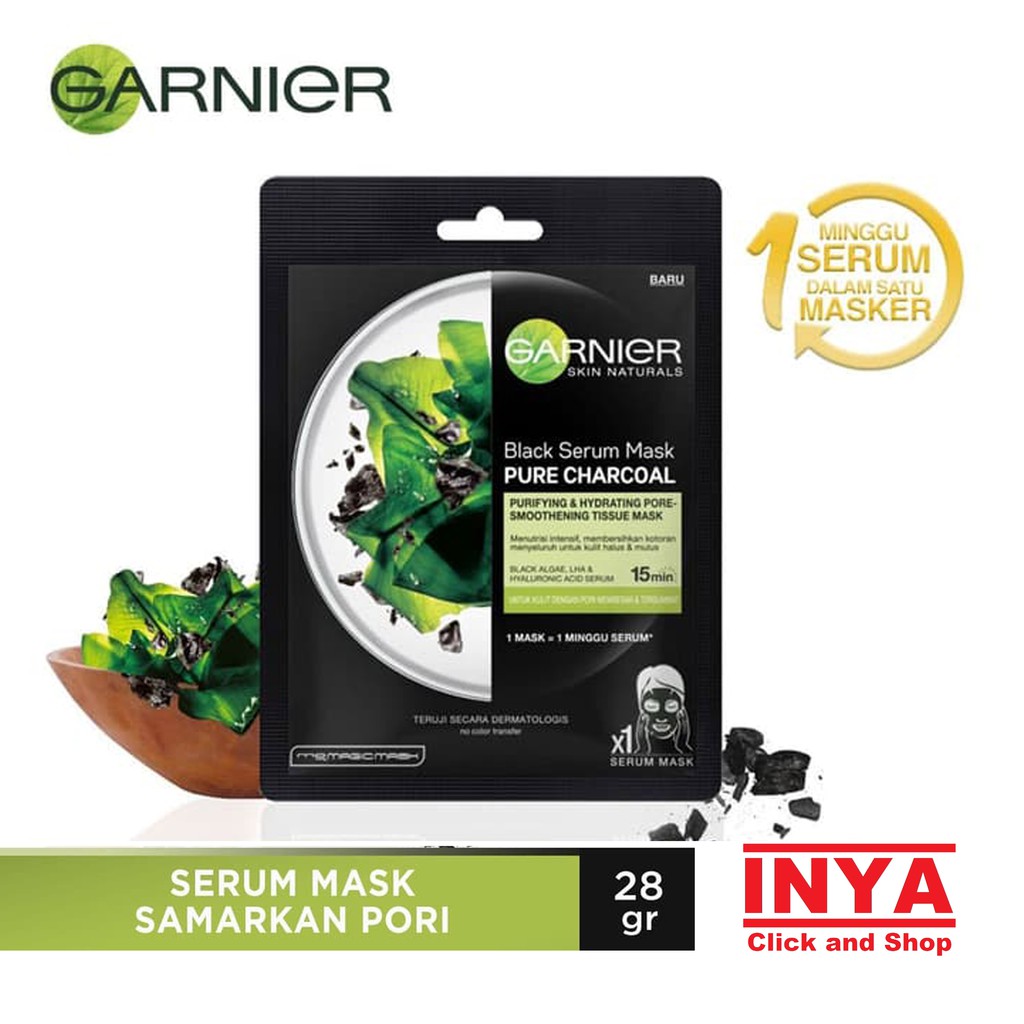 GARNIER SERUM MASK PURE CHARCOAL BLACK ALGAE 28gr - Masker Wajah