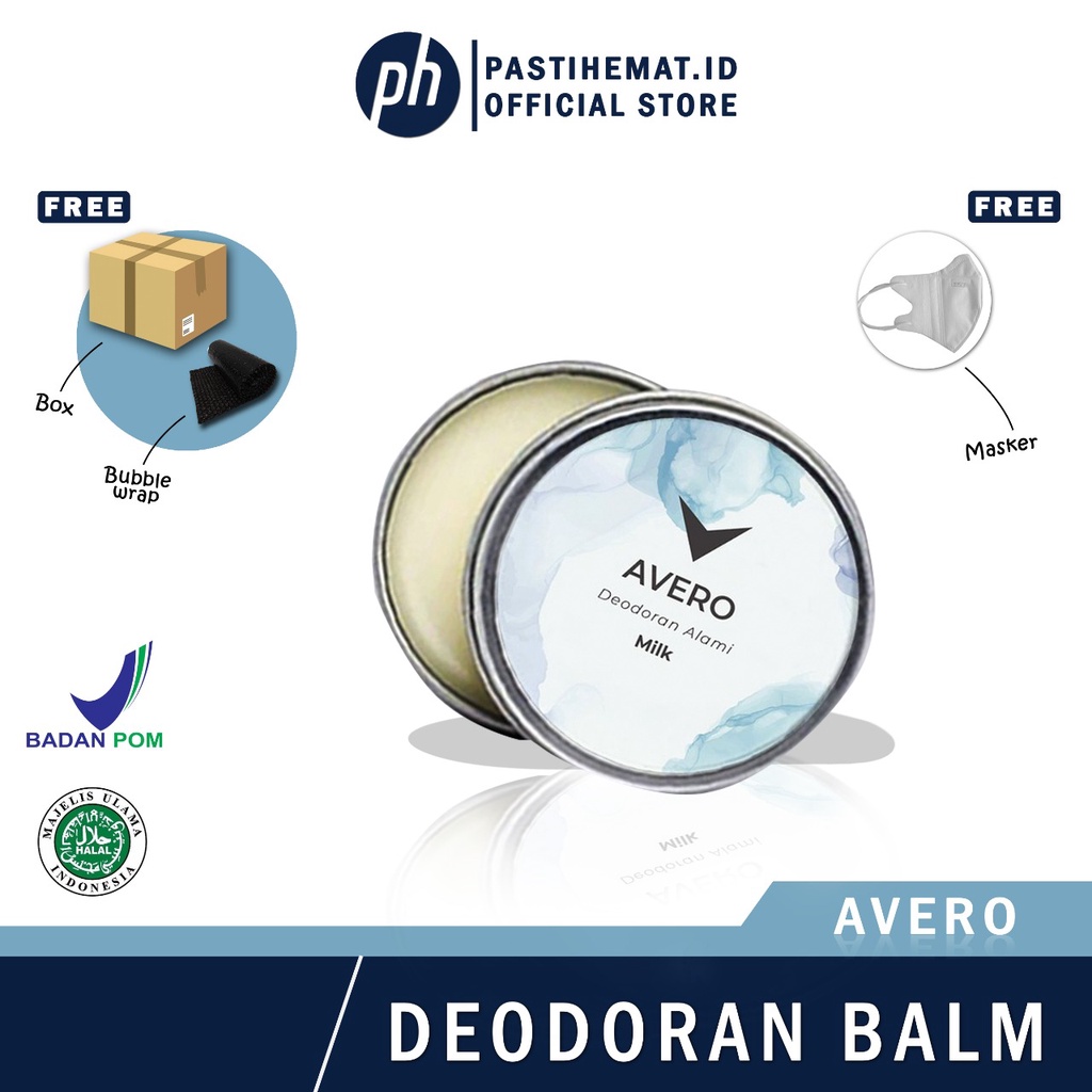 [ORIGINAL BONUS POUCH] Avero Solid Natural Deodoran Alami Balm Ketiak BPOM Tanpa Alkohol, &amp; Alumunium - 30g