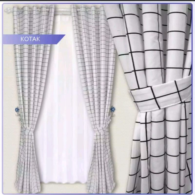 Gorden pintu jendela motif kotak minimalis terbaru