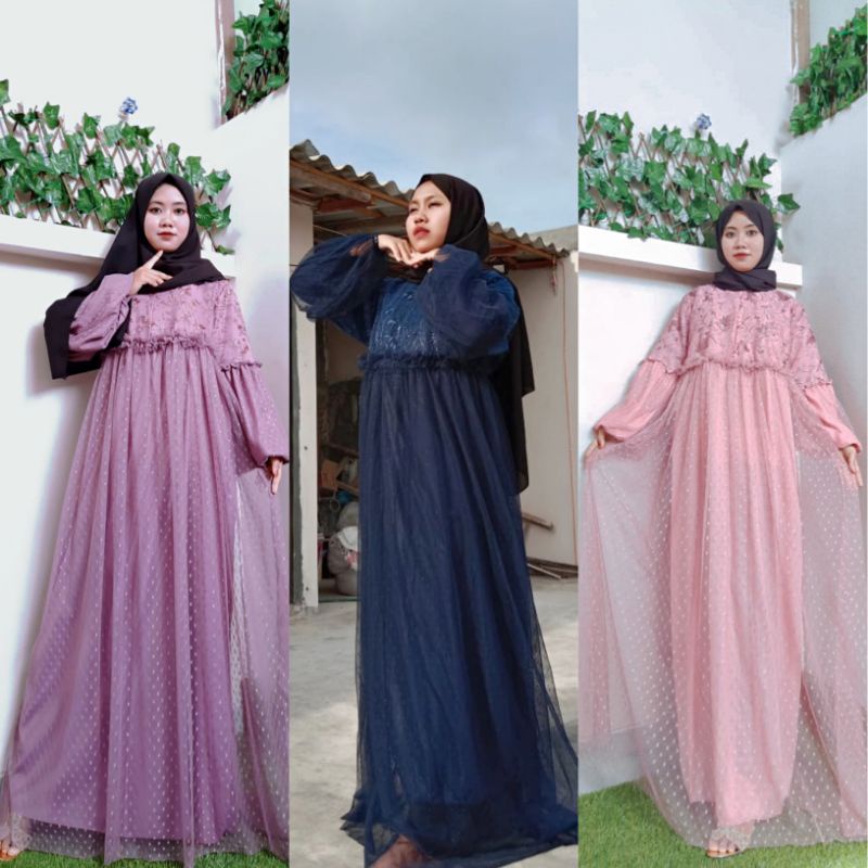 GAMIS PRINCESS BURKAT MIX TILE DOT FULL PURING / LILY DRESS LD 110/PB 140 /bayar di tempat COD