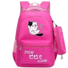 BATOSAI THE CAT RULE - Tas Sekolah Untuk Anak Perempuan Remaja Tas Ransel Kucing Lucu Backpack Besar Solid Kanvas Dinnir Bestseller