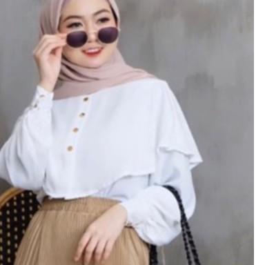♪ RISRUS FASHION NIKI BLOUSE WANITA DEWASA BAJU ATASAN CEWE POLOS MUSLIM CEWEK WARNA PUTIH SALEM ֍