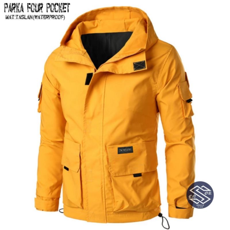 jaket pria taslan hoddie four pocket sensor terbaru premium