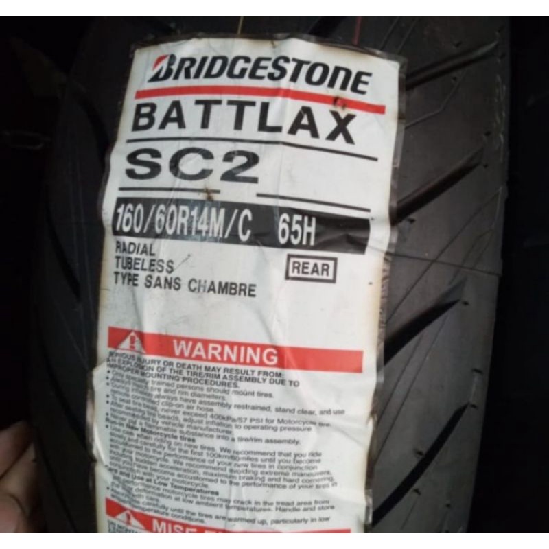 ban luar Bridgestone battlax SC2 UKuran 160/60-14 ban belakang tubeless
