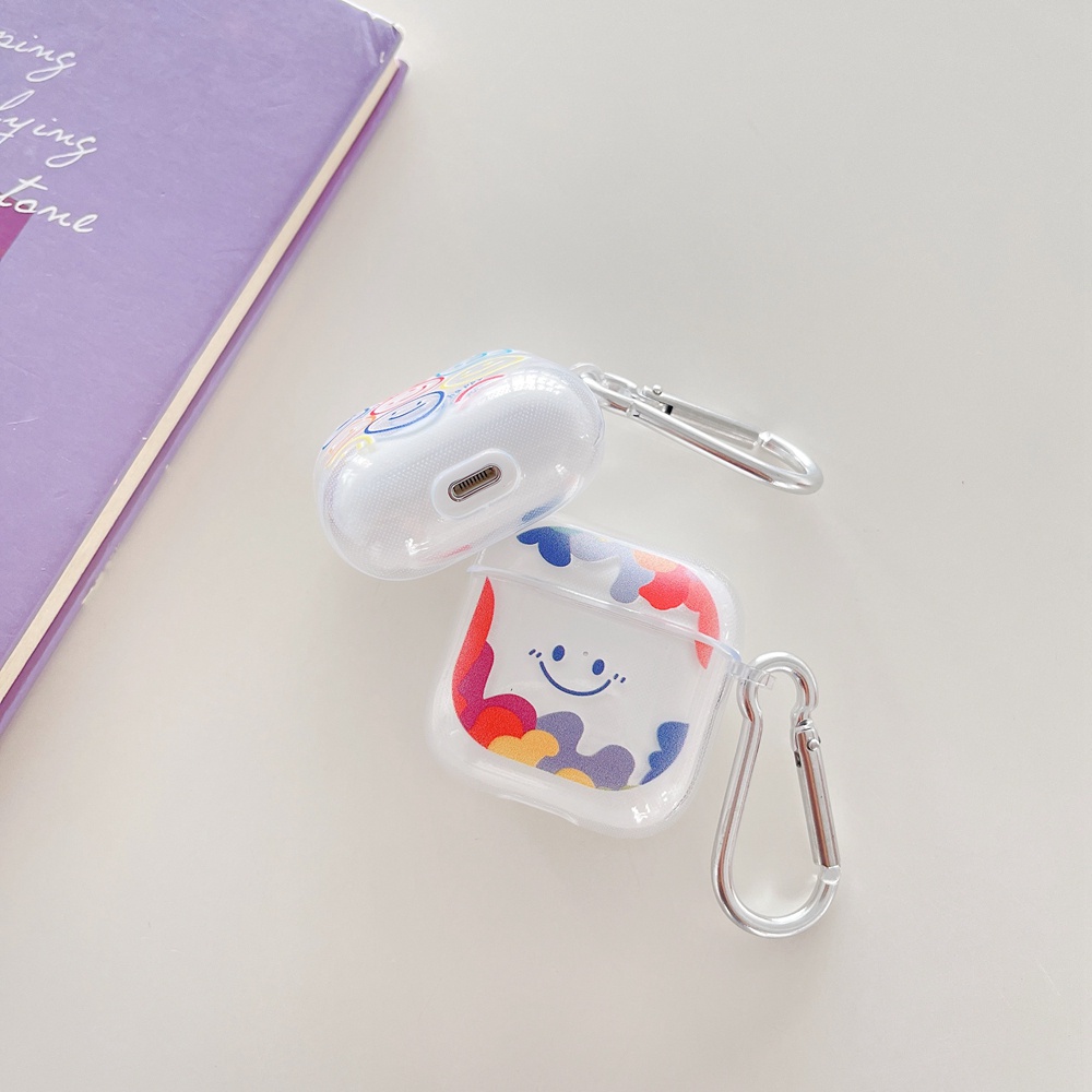 Soft Case TPU Transparan Motif Smiley Dengan Kait Untuk Earphone Mini Pro 4 TWS Air Pro 4 5