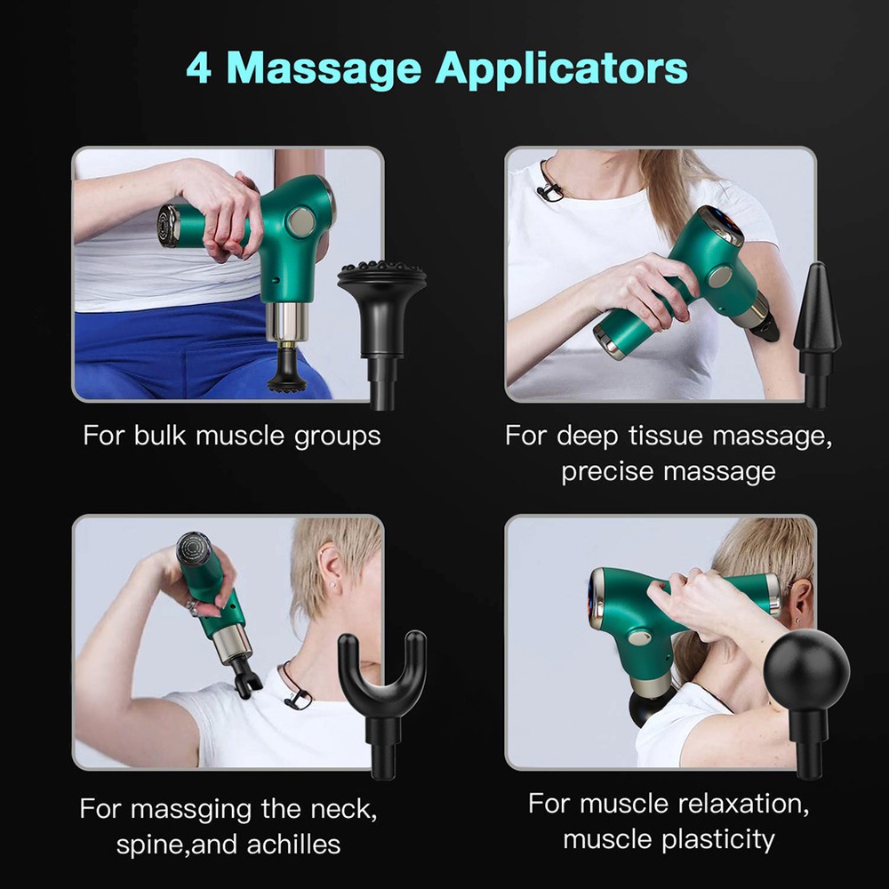 (COD) Alat Pijat Elektrik 4 in 1 Alat Pijat LCD Display Massage Gun Getar Terapi Otot Therapy Massager Gym Pembentuk Otot Electric