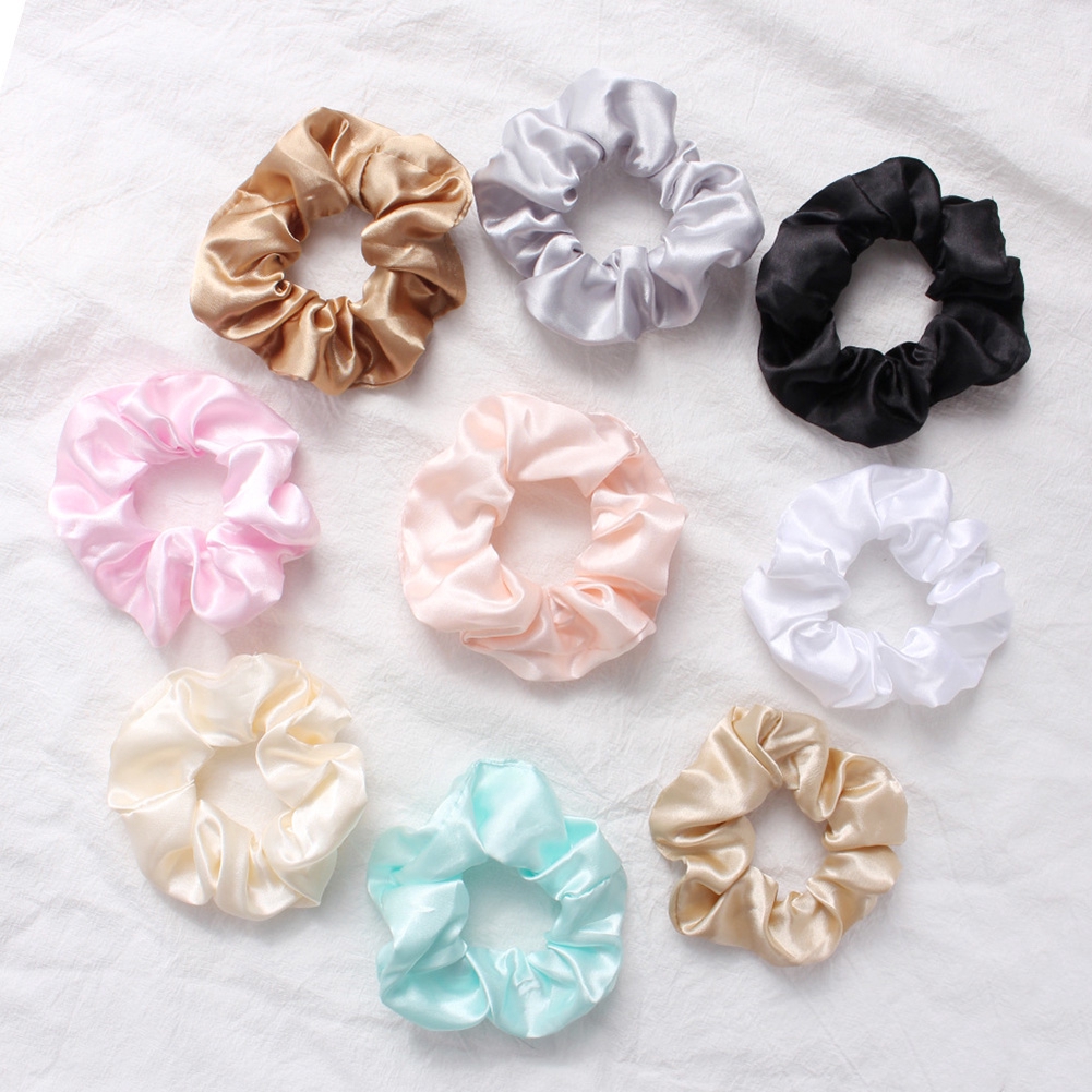 Ikat Rambut Elastis Bahan Satin Warna Polos untuk Wanita Ikat Rambut Elastis Bahan Satin Warna Polos untuk Wanita