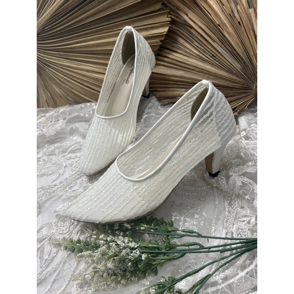 sepatu pesta wanita putih kalisa mewah cantik 7cm lancip