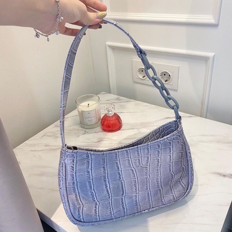 Tas Shoulder Bag Croco Glossy Tali Rantai