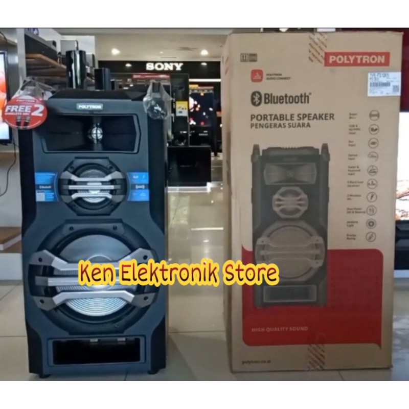 Polytron Speaker Portable Free 2 Mic Wireless PTS 12K15 Bluetooth Garansi Resmi
