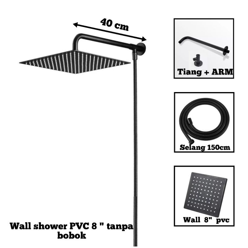 wall shower stenlies instalasi luar tanpa bobok/head shower minimalis/arm shower rain