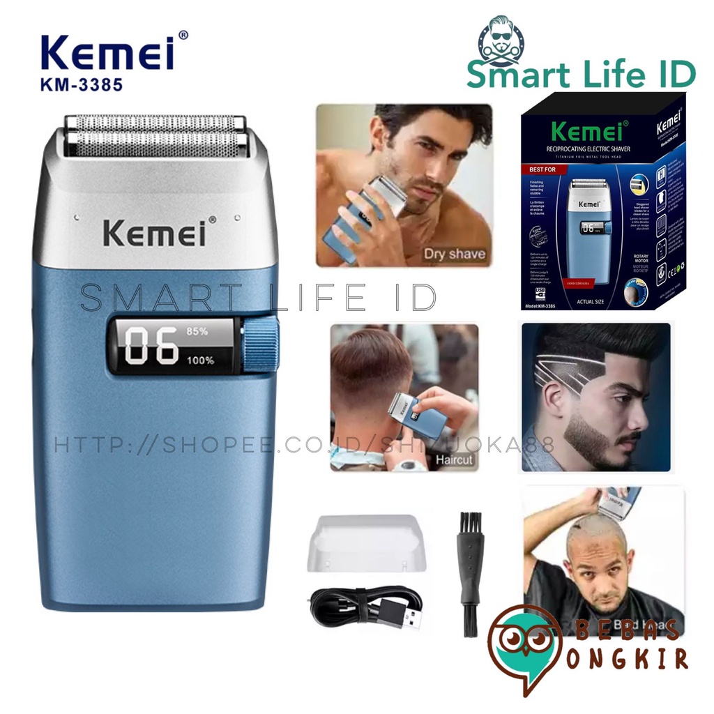 Alat Cukur Rambut Kemei KM-3385 Hair Clipper Elektrik Razor Shaver Twin Blade Cordless Trimmer Mesin Pemotong Cukuran Botak KM 3385