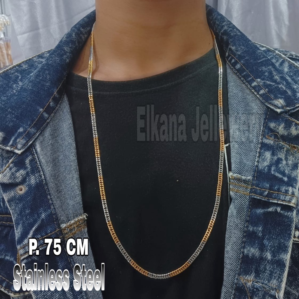 KALUNG COWO RANTAI KOMBINASI GEPENG Perhiasan super berkelas fashion korea anti karat dan anti luntur