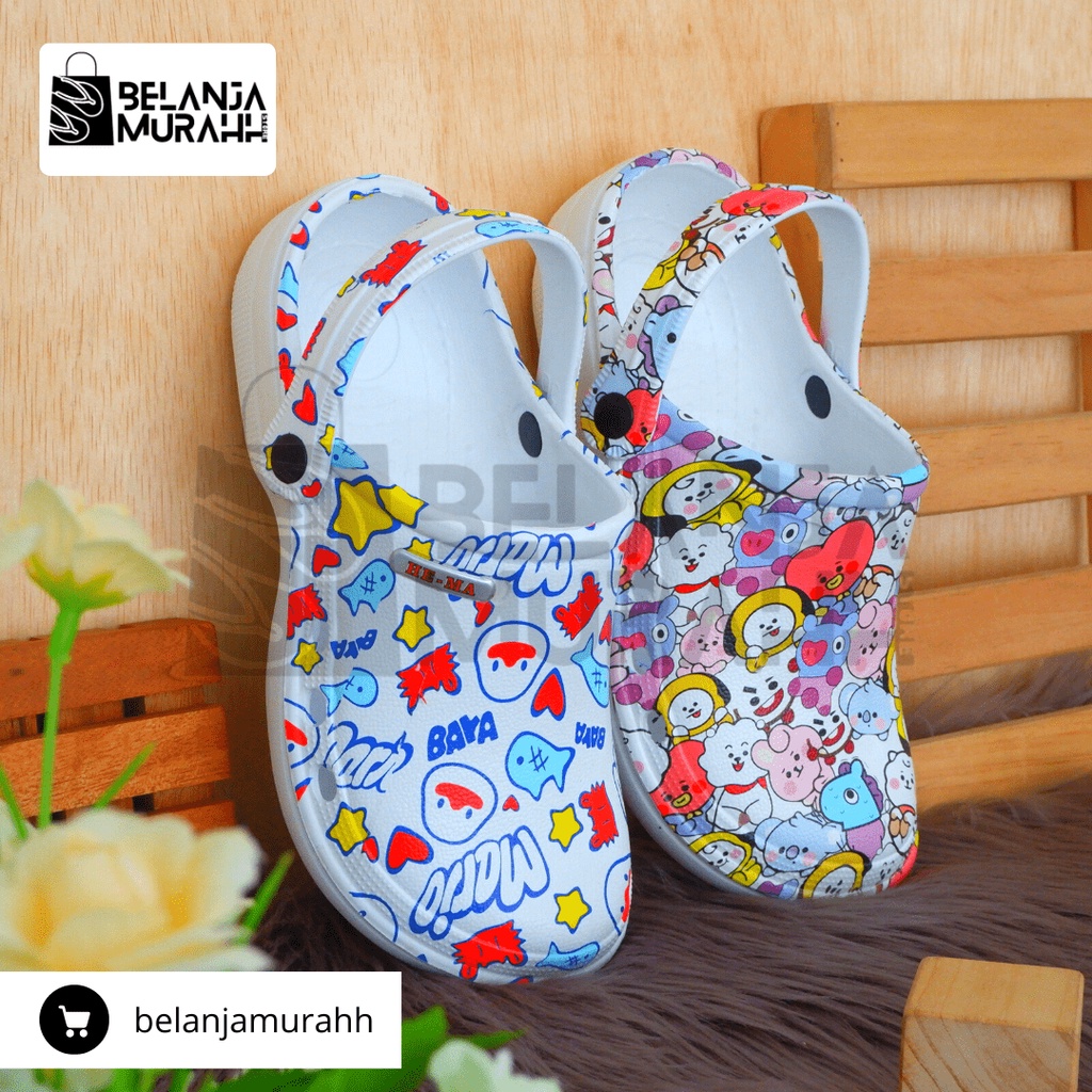 Sandal kodok BTS/duck anak anak, dan wanita dewasa karakter animasi/sandal kodok outdoor lucu size lengkap 19 s/d 40