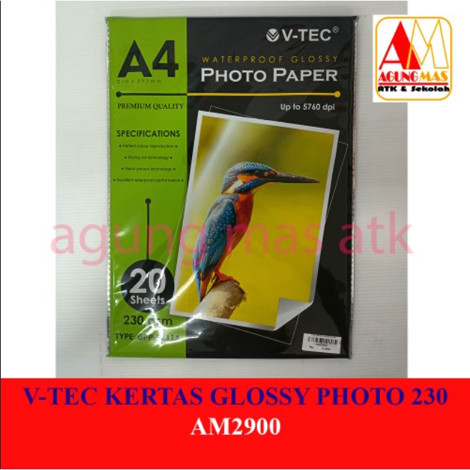 

Kertas Photo V-Tec Vtec A4 210/230 gsm Glossy