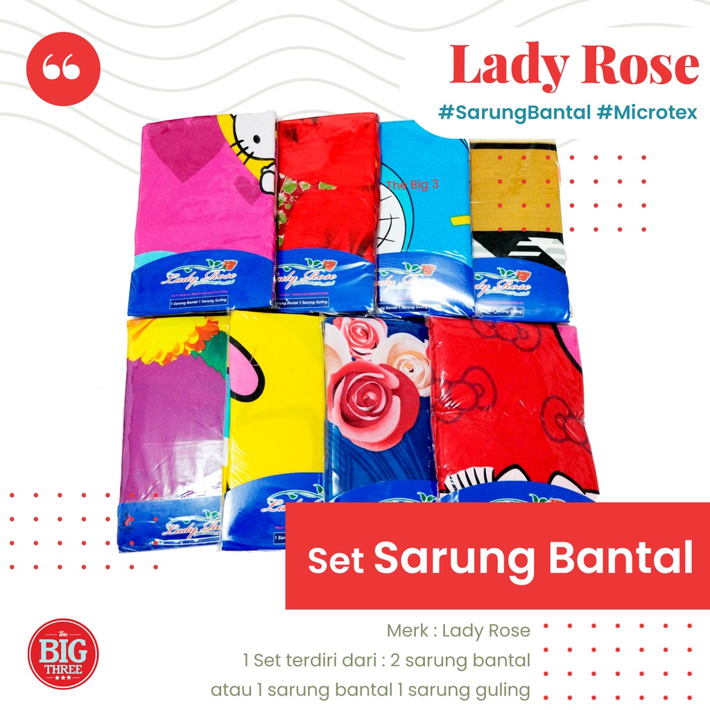 Set Sarung Bantal Guling Lady Rose / Ladyrose  (isi 1 s bantal, 1 s guling) Halus Disperse Print