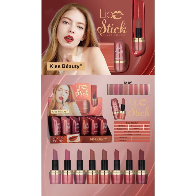 PROMO PER 8PCS LIPSCTICK MATTE  VIVID COLOR KISS BEAUTY NO.35800-03A