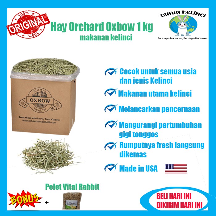 ORCHARD HAY OXBOW 1 KG MAKANAN KELINCI GUINEA PIG MARMUT CHINCHILLA HAMSTER RUMPUT KERING JERAMI