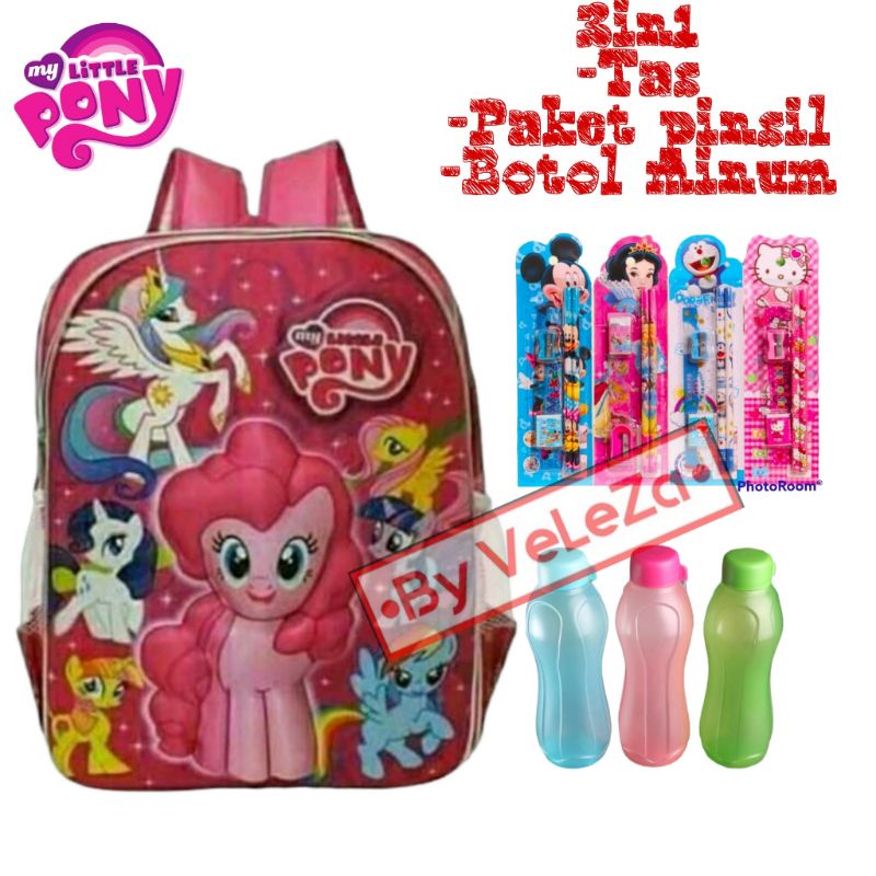 TAS RANSEL ANAK KARAKTER PONY BTS GAMBAR TIMBUL GRATIS PAKET PINSIL BOTOL MINUM - TAS RANSEL ANAK - TAS ANAK